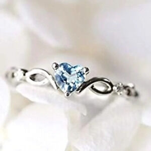 💥Gorgeous Cute Heart Shaped 925 Silver Blue Diamond Ring for Women, F017